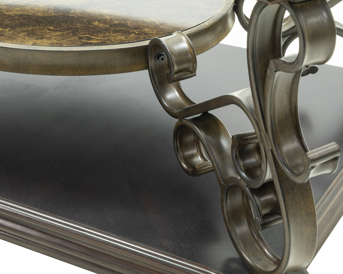 Cocktail Table, Glass table top, MDF W/marble paper middle shelf, powder coat finish metal legs. (52"Lx32"Wx20.3"H) W48720760-djyc