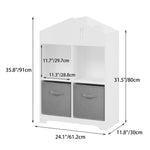 Kids Dollhouse Bookcase with Storage, 2-Tier Storage Display Organizer, Toddler Bookshelf with 2 Collapsible Fabric Drawers for Bedroom or Playroom (White/Gray) W808122614-djyc