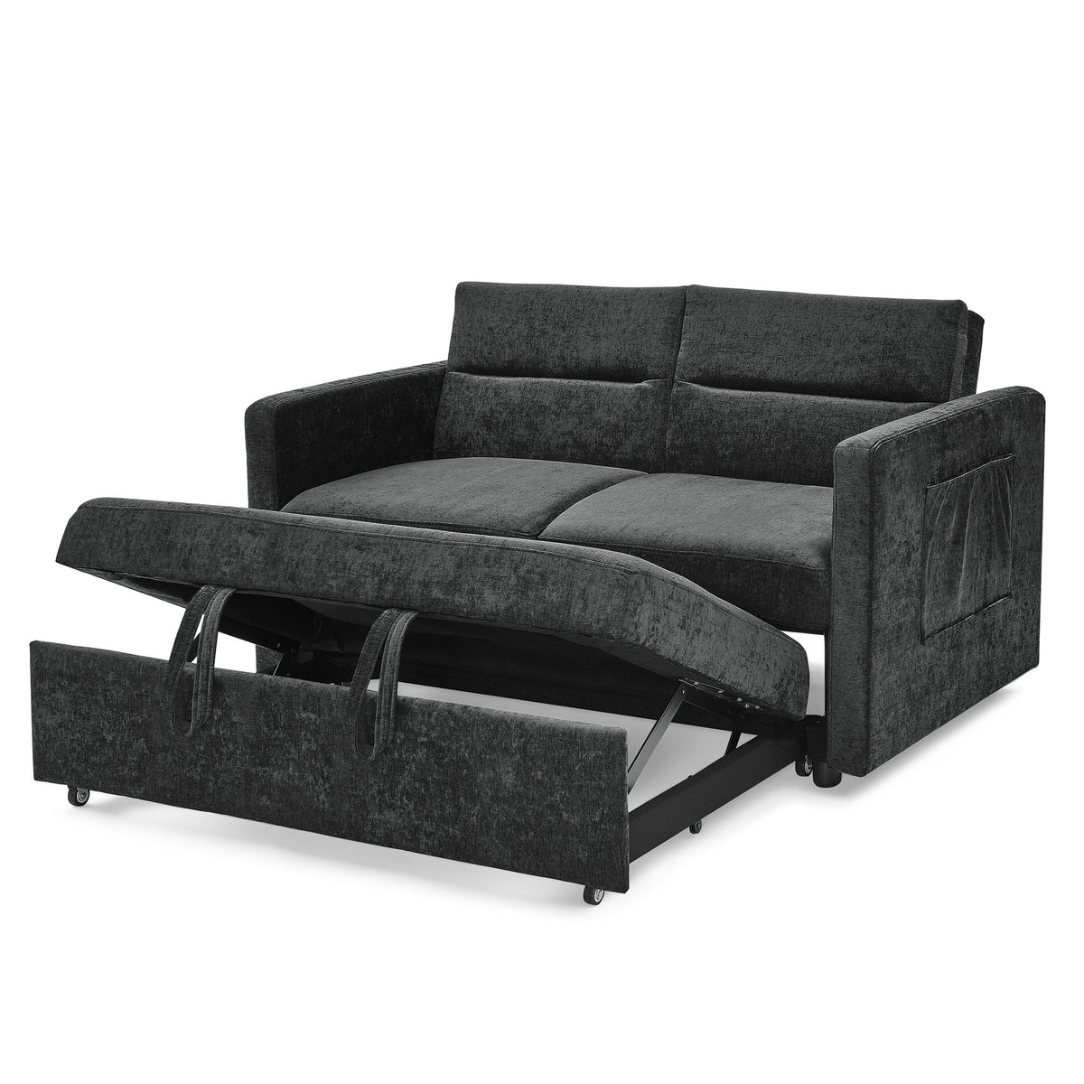 Loveseats Sofa Bed with Pull-out Bed,Adjsutable Back and Two Arm Pocket,Black (54.5"x33"x31.5") W48766865-djyc