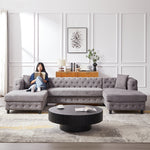 126-inch Modern Style Chenille Three Piece Sofa, Pull Point Design U-shaped Sofa two Chaise Longue Seats, two Pillows and Plastic Feet, Suitable for Living room, Bedroom, Lounge and Projection Room W834S00329-djyc