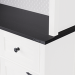 K&K 71" Farmhosue Pantry Bar Cabinet with Internal Storage Rack,Kitchen Cabinet with Hutch,Sliding Door,Power Outlet,Pegboard,Wine & Glasses Rack,3 Drawers,Rustic Coffee Bar Storage Cabinet,White Oak N707S000008W-djyc