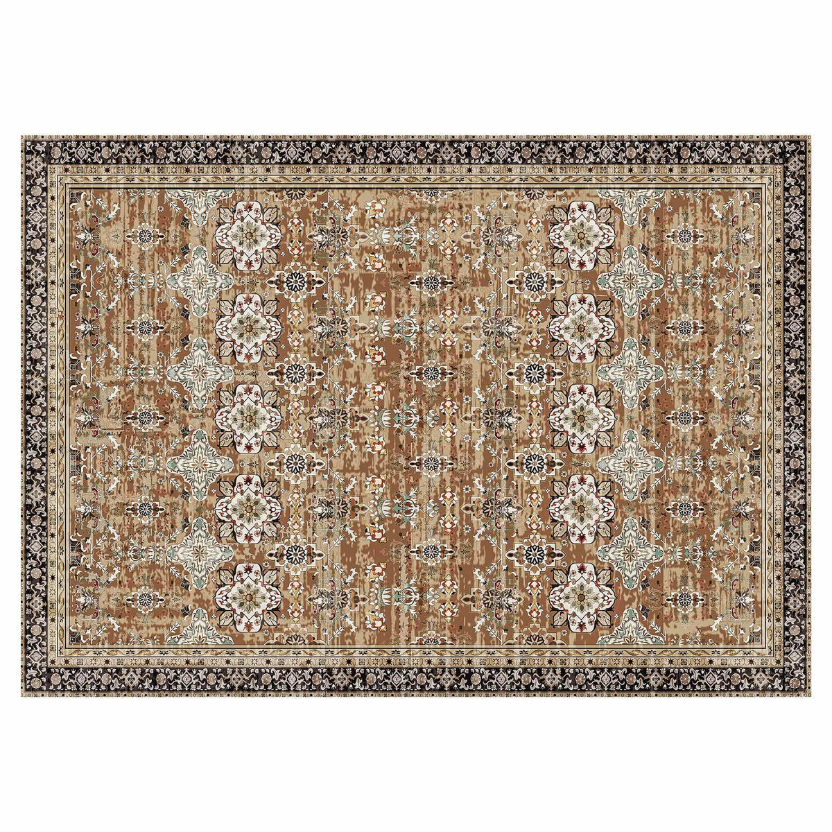 Large Area Rug 9 x 12 ft Anti-Skid Tear-Resistant Floor Mat Vintage Brown Green-T3342P479462