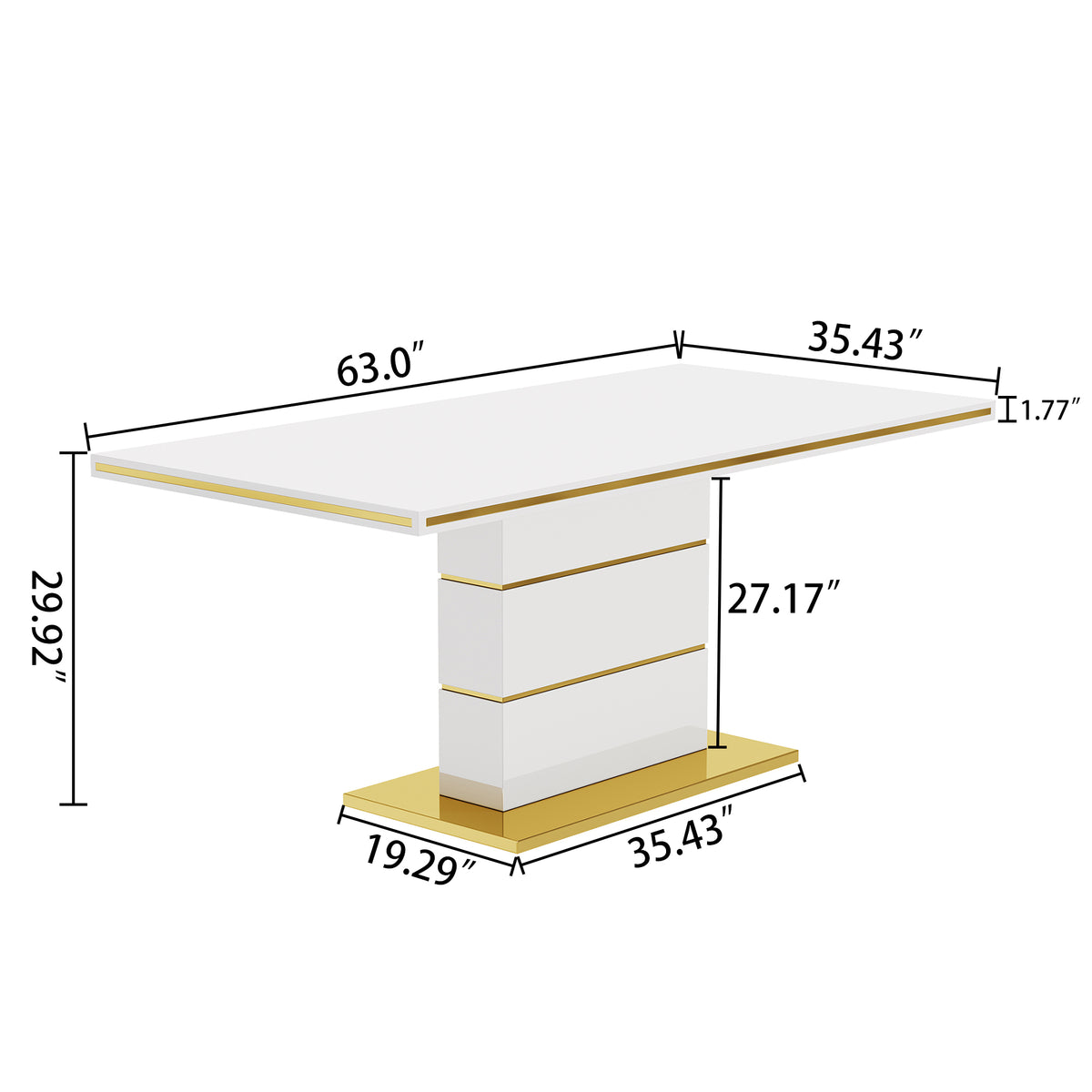 MDF Dining Table,Panel stainless steel polished gold-plated bar, need to hit copper nails,Table Size: 62.99" L x 35.43" W x 29.92" H W1311S00252-djyc