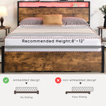 Full Size Bed Frame with Storage Headboard and 2 Drawers, LED Lights Bed with Charging Station, Metal Platform Bed No Noise, Mattress Foundation Strong Metal Slats Support No Box Spring Needed W1916126252-djyc