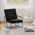 Modern Metal Framed Armchair with Black Technical Leather, Stylish & Comfortable Indoor Lounge Accent Chair for Living Room, Office,Bedroom W1669P197980-djyc