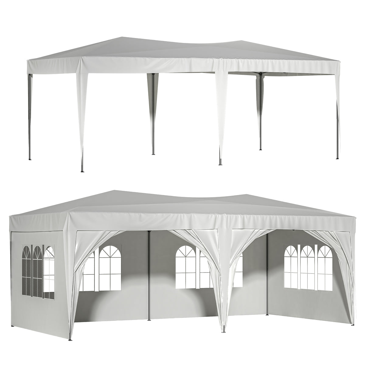 10'x20' EZ Pop Up Canopy Outdoor Portable Party Folding Tent with 6 Removable Sidewalls + Carry Bag + 6pcs Weight Bag Beige White W1212136041-djyc