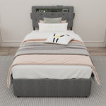 Twin Bed Frame with USB Charging Station & LED Lights, Twin Bed Frame with Headboard & 4 Storage Drawers, D W1960P175562-djyc