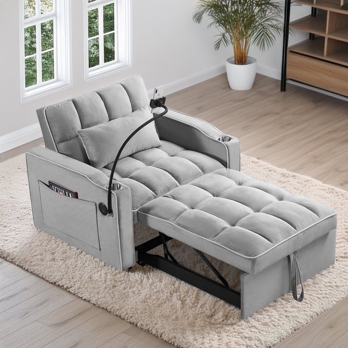 Convertible Sleeper Chair Sofa Bed Adjustable Pull Out Sleeper Chair Bed Multi-Pockets Folding Sofa Bed for Living Room Bedroom Small Space,3-in-1 Sofa Bed W2353P186313-djyc