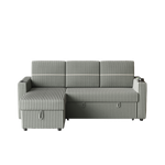 85 Inches Corduroy Sofa Bed, 3 Seater Sleeper Sofa with Storage Chaise, Square Handrail With Two Cup-holder And USB Charge Port, Pull Out Couch for Living Room W834S00269-djyc