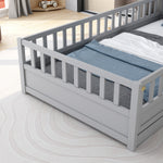 Twin Size Floor bed, integral construction with super high security barrier, door, children's floor bed frame, Montessori wooden children's floor bed,Grey W1858P164928-djyc