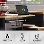 K&K 53inch Large Kitchen Island with 2 Bar Stools, Power Outlet,Door Internal Storage Rack, Kitchen Storage Cart on 5 Wheels with Drop Leaf, 5 Open Side Racks, 3 Drawers, for Kitchen,Dining Room,Black N707S000007B-djyc