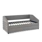 Twin Size Daybed with Trundle Upholstered Tufted Sofa Bed, Linen Fabric, Grey (82.5"x42.5"x34") W487S00173-djyc