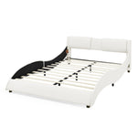 Queen Bed Frame Modern Faux Leather Upholstered Platform Bed Frame with and Headboard Wave Like Curve Low Profile Bed Frame,Wood Slats Support,Easy Assembly,White W487P169714-djyc