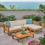 Acacia Wood 4-Piece Outdoor Sofa Set – Spacious Seating, Water-Resistant Cushions, Comfortable Lounge & Coffee Table 63714.00BGE-djyc