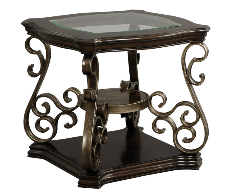End table,Glass table top, MDF W/marble paper middle shelf, powder coat finish metal legs. (26.3"Lx26.3"Wx24"H) W48720761-djyc