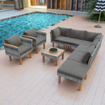 GO 9-Piece Patio Rattan Furniture Set, Outdoor Conversation Set With Acacia Wood Legs and Tabletop, PE Rattan Sectional Sofa Set with Coffee Table, Washable Cushion, Gray FF201208AAE-djyc