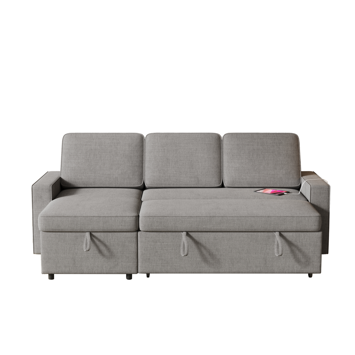 85.8" Pull Out Sleeper Sofa L-Shaped Couch Convertible Sofa Bed with Storage Chaise And Storage Racks,With USB Port And T-pyce Port W834S00268-djyc