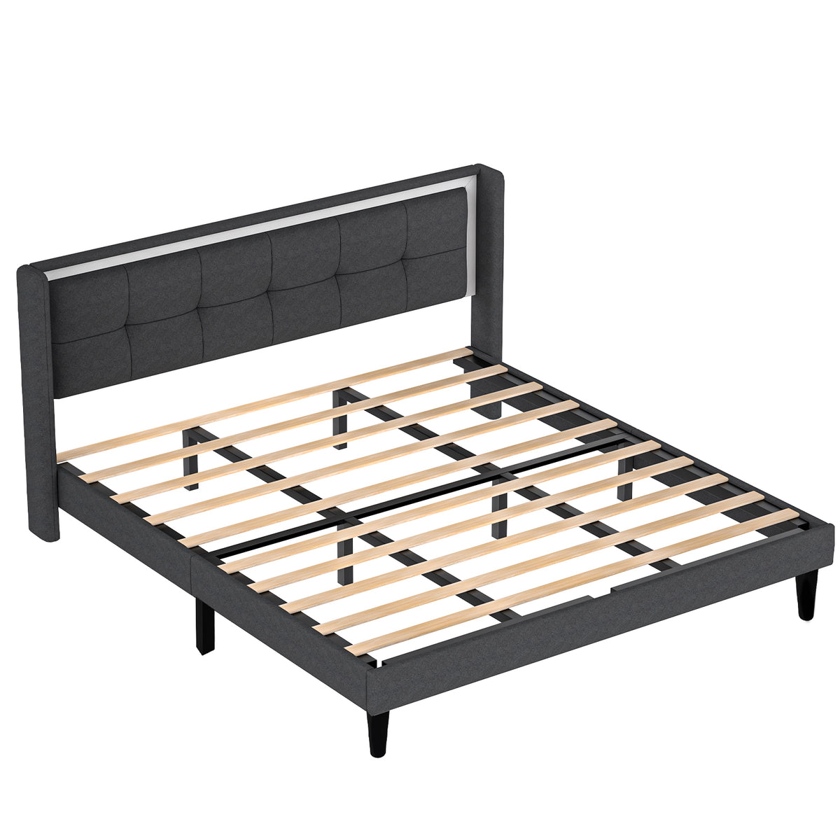 Queen Size Upholstered platform bed frame with headboard and sturdy wooden slats, high load-bearing capacity, non-slip and noiseless, no springs required, easy to assemble, dark gray bed W1793115326-djyc