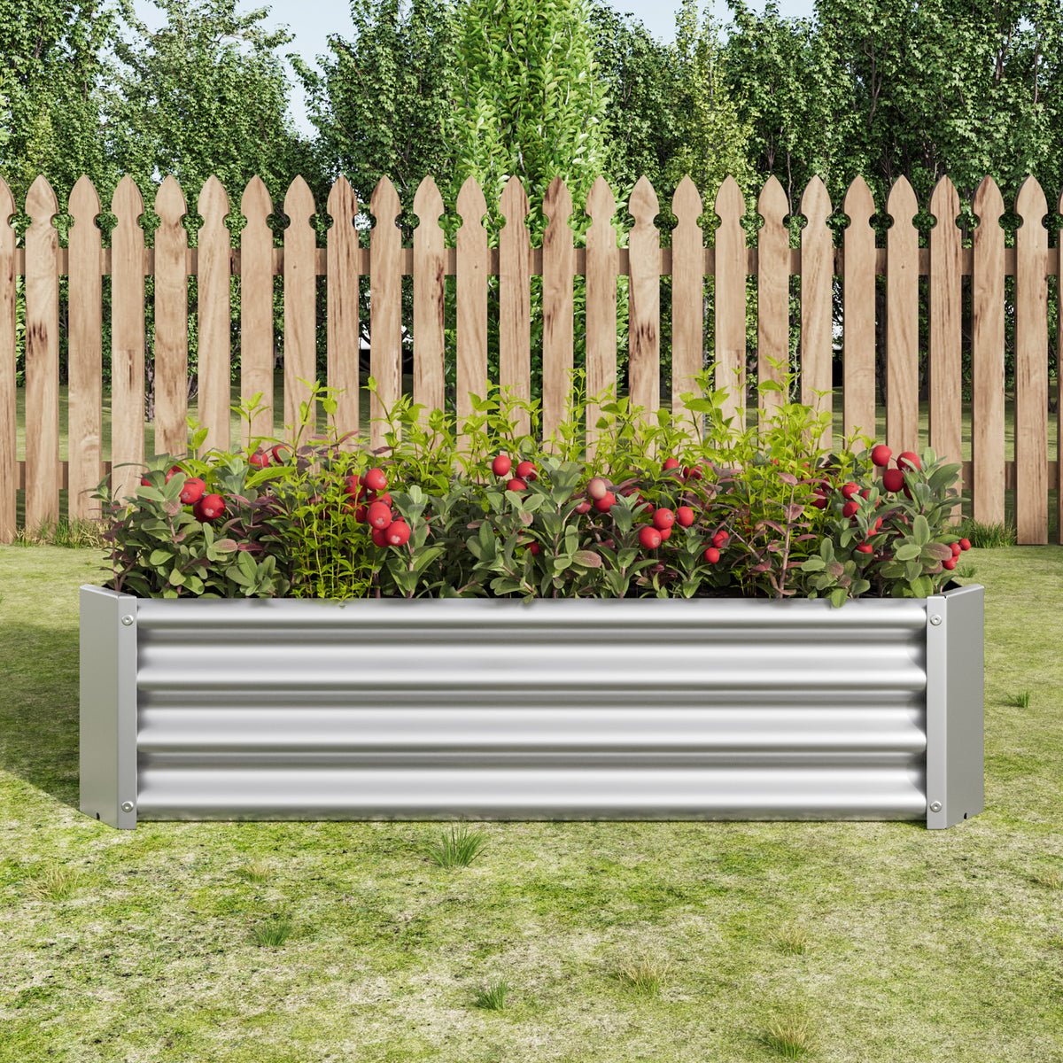 Metal Raised Garden Bed, Rectangle Raised Planter 4×2×1ftfor Flowers Plants, Vegetables HerbSilver W84091001-djyc