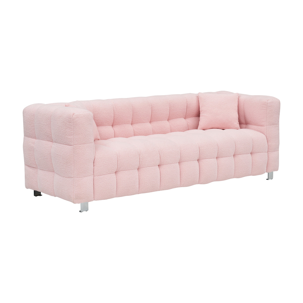 Stylish Addition: Pink Teddy Fleece Sofa - 80 Inch, Perfect for Living Room or Bedroom, Complete with Two Throw Pillows and Sturdy Hardware Foot Support W1278141689-djyc