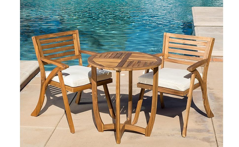 Outdoor Hermosa 3 Pieces KD Wood Dining SetWith Cushions,Teak Finish 54555.00TEA-57522.00-djyc