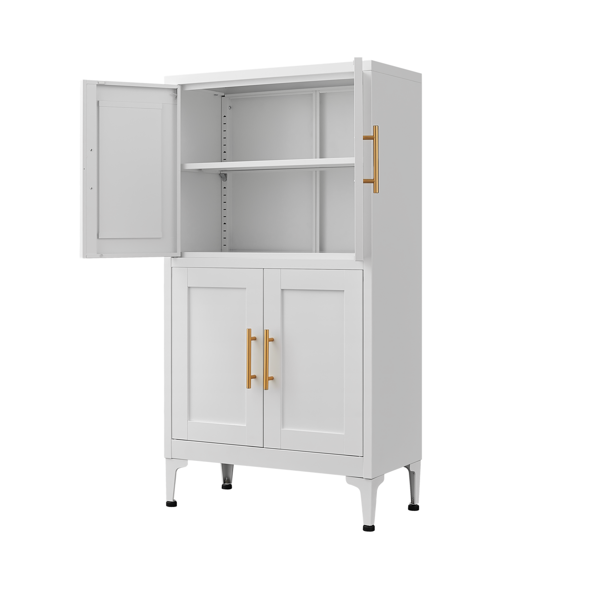White Metal Kitchen Storage Cabinet, Kitchen Pantry Storage Cabinet with Doors and Shelves, Storage Cabinet with Adjustable Leveling Foot for Kitchen, Living Room and Dining Room W W328P194192-djyc
