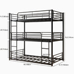 Triple Twin Bunk Beds, Twin Over Twin Over Twin Metal Bunk Bed Platform Frame, Two Attached Ladders, Easy Access Guard-Rail, No Box Spring Need (Black) W840P209935-djyc
