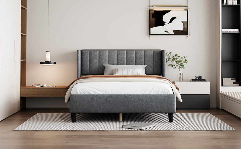 Queen size Upholstered Platform Bed Frame with Headboard, Mattress Foundation, Wood Slat Support, Quiet, no Box Spring Needed, Easy to Assemble Light Grey W1793140457-djyc