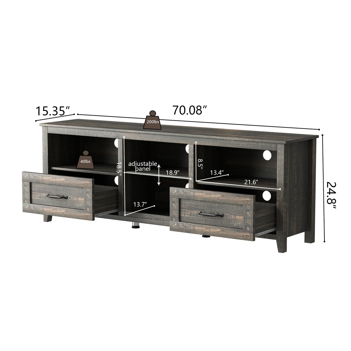 70 Inch Length TV Stand for Living Room and Bedroom, with 2 Drawers and 4 High-Capacity Storage Compartment,Black Pine W881123503-djyc
