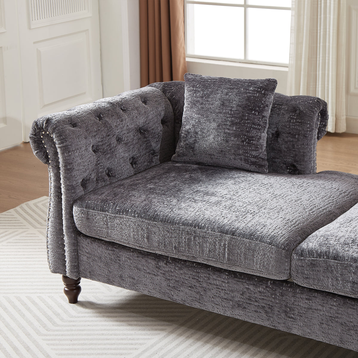 81-inch Chenille Face-to-face Chaise Lounge with Two Pillows,Nailhead trim,Button Tufted Design and Rolled Arms for Lounge, Living room and Office W834S00316-djyc