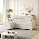 85 Inches Corduroy Sofa Bed, 3 Seater Sleeper Sofa with Storage Chaise, Square Handrail With Two Cup-holder And USB Charge Port, Pull Out Couch for Living Room W834S00272-djyc