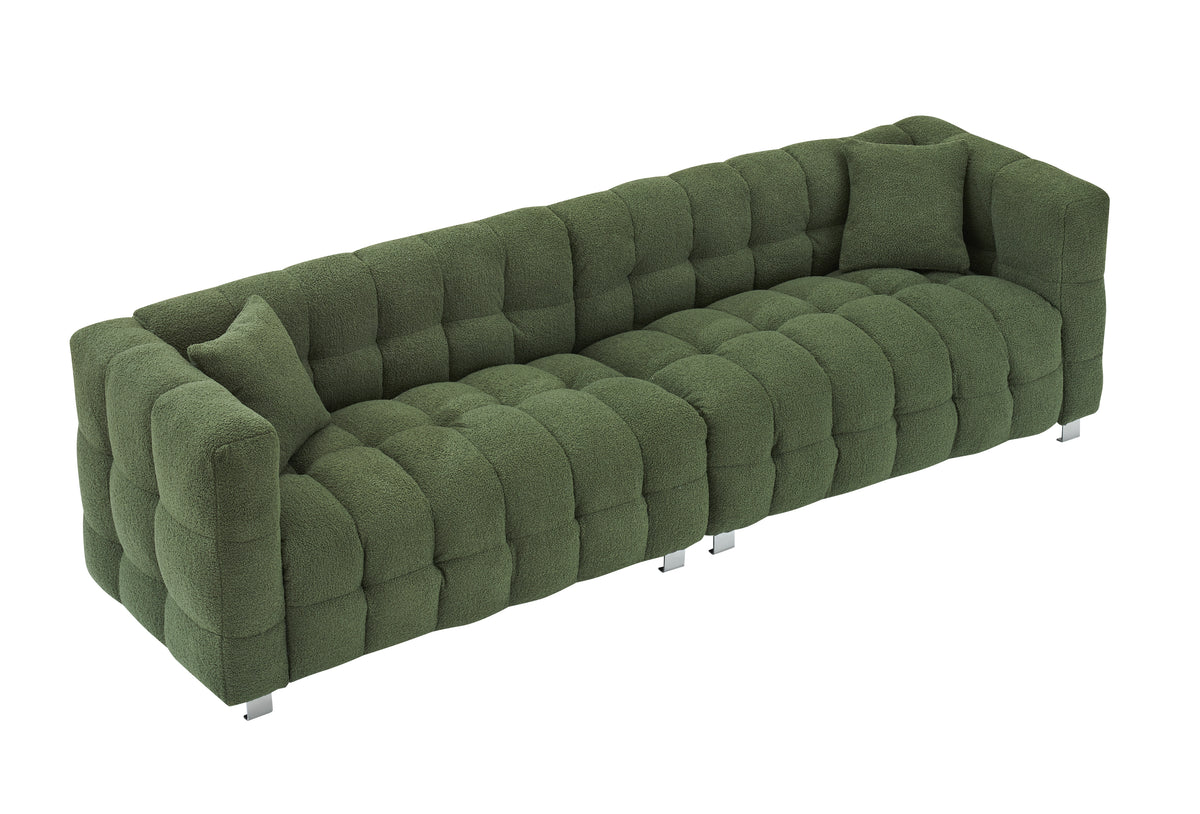 Luxurious 102-Inch Green Teddy Fleece Sofa for Living Room, Bedroom, or Apartment - Includes Two Throw Pillows & Reinforced with Heavy-Duty Hardware Feet W1278S00020-djyc