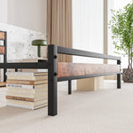 Queen Size Platform Bed Frame with Rustic Vintage Wood Headboard, Strong Metal Slats Support, No Box Spring Needed W840P144084-djyc