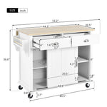 Kitchen Cart with Rubber wood Drop-Leaf Countertop, Concealed sliding barn door adjustable height,Kitchen Island on 4 Wheels with Storage Cabinet and 2 Drawers,L52.2xW30.5xH36.6 inch, White SK000001AAW-djyc