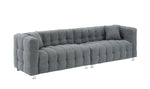 Elegant 102-Inch Gray Teddy Velvet Sofa for Living Room, Bedroom, or Apartment - Comes with Two Throw Pillows and Sturdy Hardware Feet for Enhanced Support W1278S00022-djyc