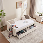 Twin Size Upholstered Daybed with Storage Drawers, Solid Wood Sofábed Bed Frame with Velvet Fabric & Wood Slat Support for Bedroom, Living Room, Office,Beige W1361S00025-djyc