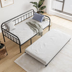 Twin Size Metal Daybed Frame with Trundle, Heavy Duty Steel Slat Support Sofa Bed Platform with Headboard, No Box Spring Needed, Black W840103518-djyc