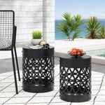 Modern Cylindrical Side Table Set with Elegant Iron-Cut Design 73606.00BLK-djyc