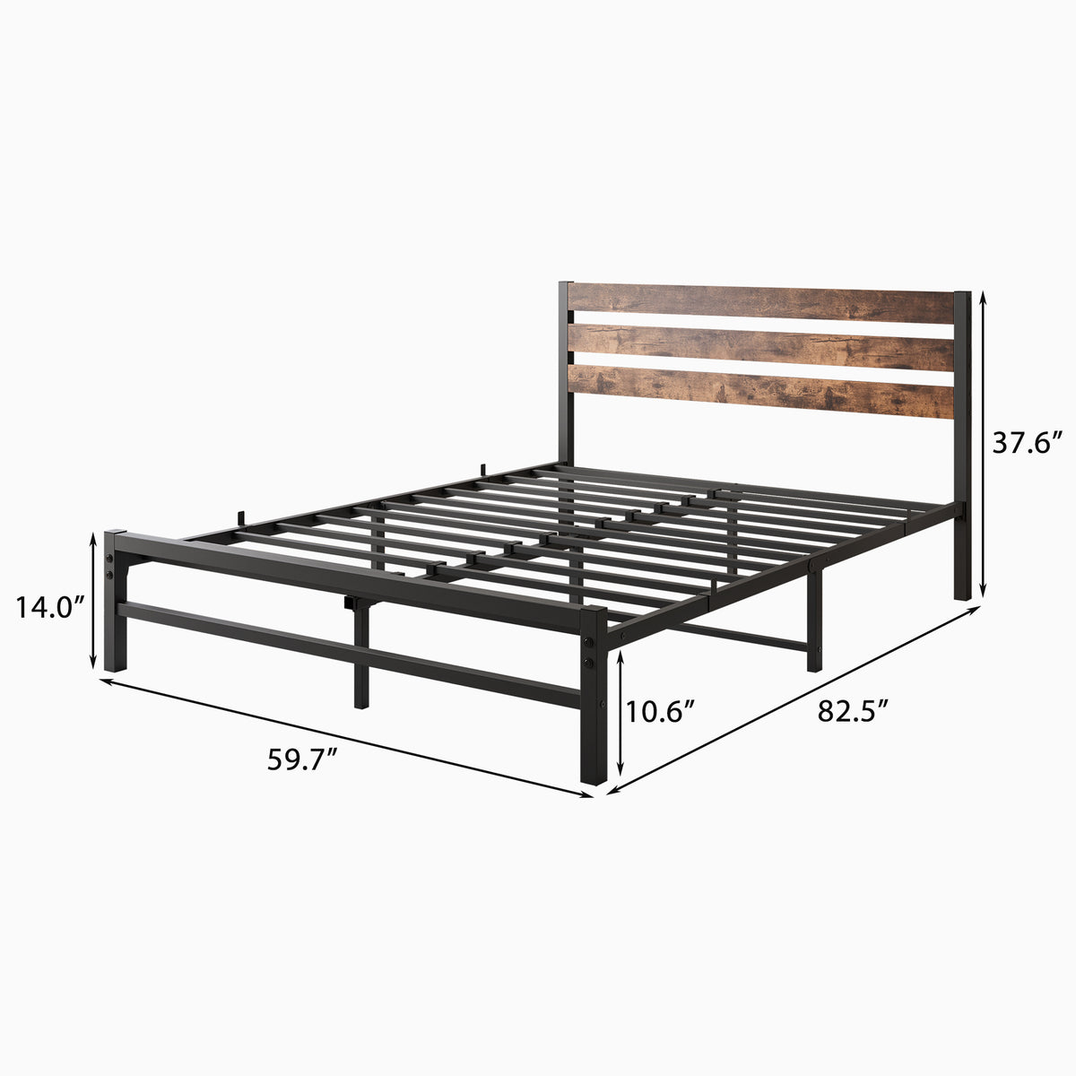 Queen Size Platform Bed Frame with Rustic Vintage Wood Headboard, Strong Metal Slats Support Mattress Foundation, No Box Spring Needed Rustic Brown W84084264-djyc