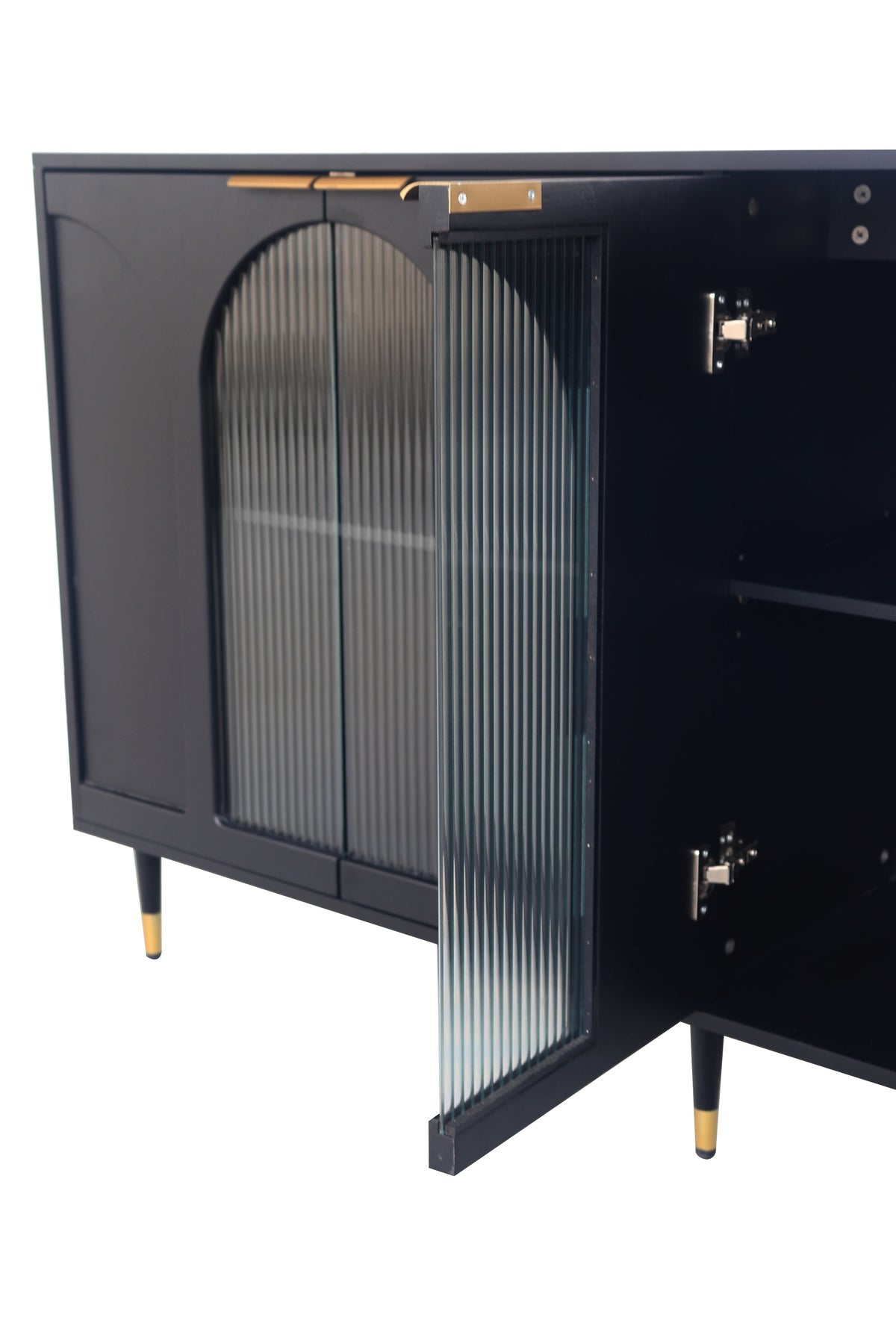 Accent Cabinet Black Lacquered Wooden Cabinet with 4 Glass Doors Sideboard Buffet Server Cabinet Storage Cabinet, for Living Room, Entryway, Hallway, Office, Kitchen and Dining Room W1435133310-djyc