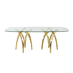 0.47" Thick Tempered Clear Glass Rectangular Big Dining Table with Gold Stainless Steel Base 86.61" L x 39.37" W x 29.92" H W2723S00001-djyc