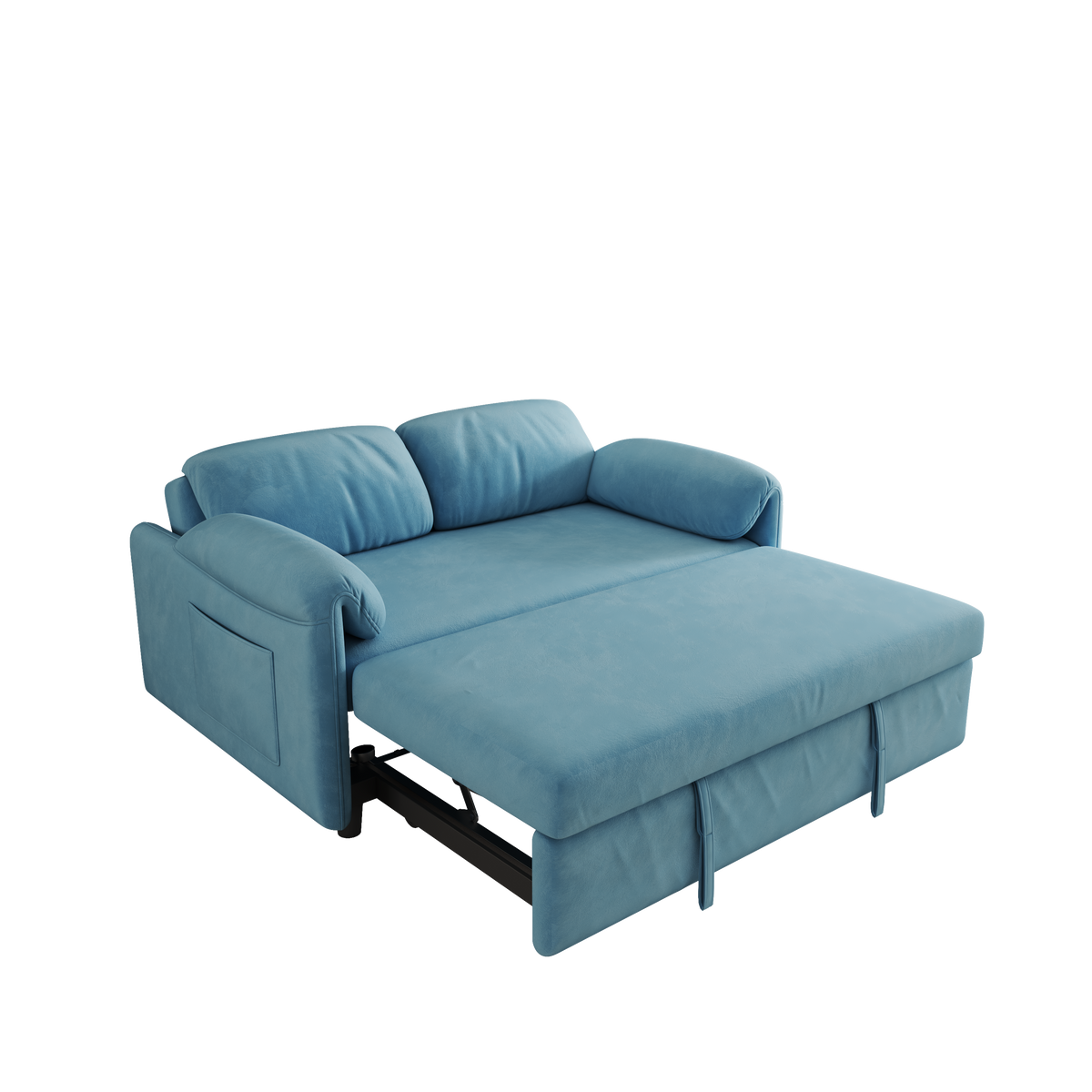 Sofa Showcase: 54" Velvet Blue Sofa Bed – A Dual-Purpose Living Room Gem with a Retractable Bed Option W1278127958-djyc