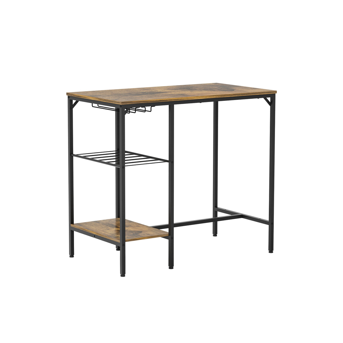 Bar Table and Chairs Set for 2, 3 Pieces Pub Dining Table Set, 2 Bar Stools PU Upholstery Seat with Backrest for Kitchen, Apartment, Small Space W1903P149802-djyc