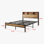 Full Size Bed Frame with Storage Headboard, Metal Platform Bed with Charging Station,Bookcase Storage, No Box Spring Needed, Easy Assembly, Noise-Free, Black W840127763-djyc