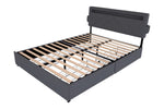 Queen Bed Frame with USB Charging Station & LED Lights, Queen Bed Frame with Headboard & 4 Storage Drawers, D W1960P175566-djyc