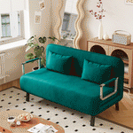 velvet Antique Green 55″ Convertible Chair Bed, Tri-Fold Sofa Bed with Adjustable Backrest & Pillow, Leisure Chaise Lounge Couch with Sturdy Steel Frame for Home & Office, Comfortable Sleeper Chair W1767P192809-djyc