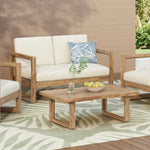Outdoor Acacia Wood Loveseat and Coffee Table Set with Cushions, Brown Wash, Beige 73020.00BBGE-djyc