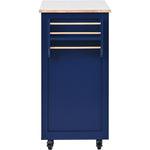 K&K Store Kitchen Cart with Rubber Wood Countertop , Kitchen Island has 8 Handle-Free Drawers Including a Flatware Organizer and 5 Wheels for Kitchen Dinning Room, Dark Blue SK000002AAG-djyc
