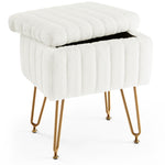 White Faux Fur Vanity Stool with Storage – Padded Makeup Seat, Metal Legs, Adjustable Feet W2201P214242-djyc