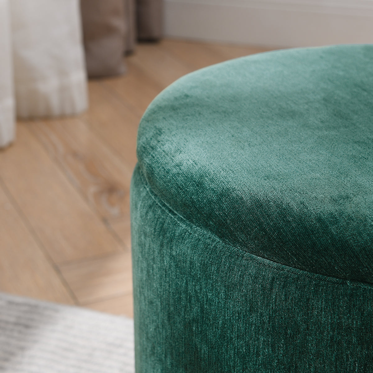 2-Piece Set Round Chenille Storage Ottoman, Equipped with a Drum Shaped Small Stool, Storage Space, and MDF Made Desktop Panel (Dark Green23.62"x23.62"x16.53") W487P179603-djyc